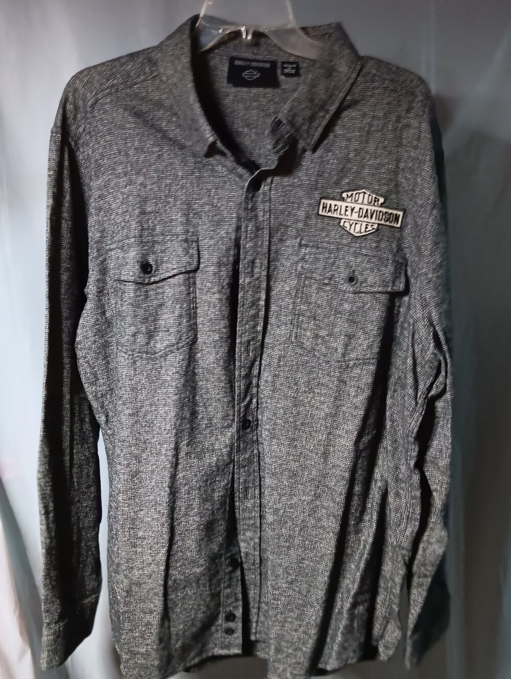 Harley-Davidson Men's XL Low Rider Gray Textured Button-Front Shirt 96377-23VM